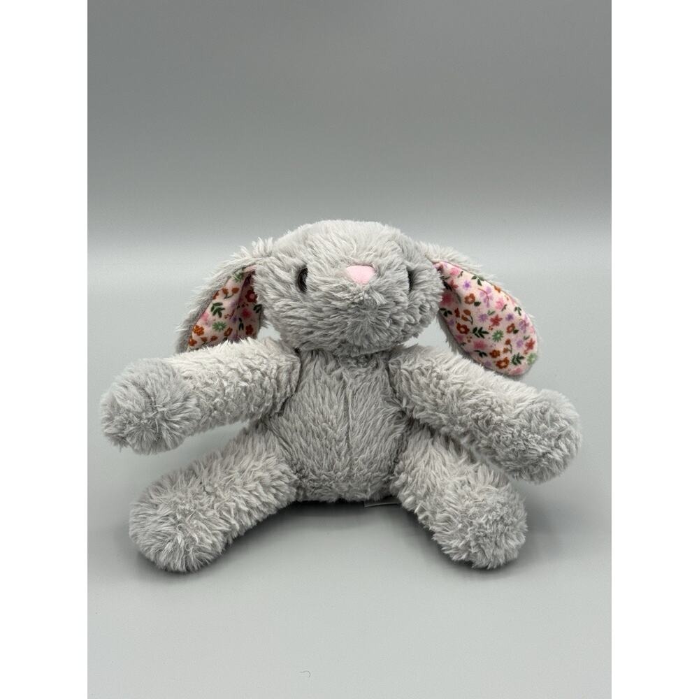 2022 Animal Adventure Gray Bunny Rabbit Plush W/ Floral Ears Stuffed Animal 8"